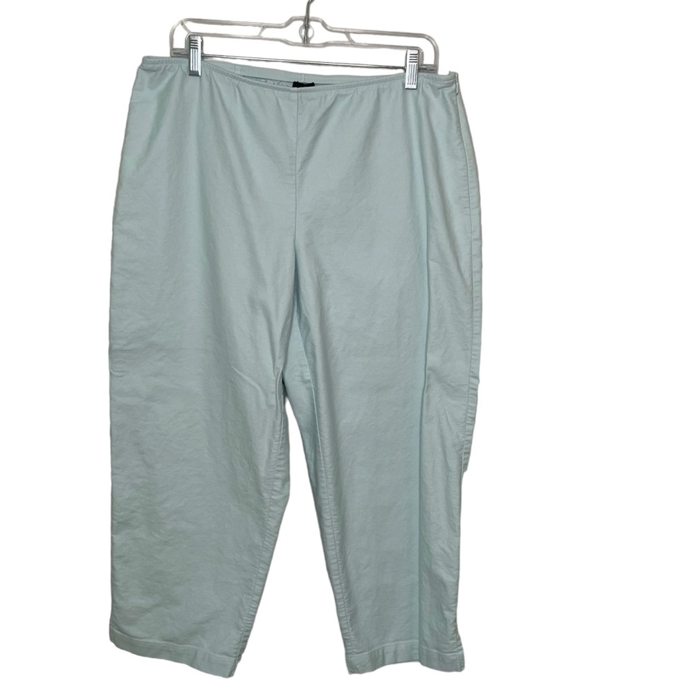 🙏🏻SOLD Eileen Fisher Sz L Light Mint Green Capris Pants Side Zip 24" Inseam